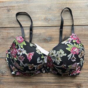 Victoria’s Secret Dreams Angels Push Up Floral Black Bra Size 32D